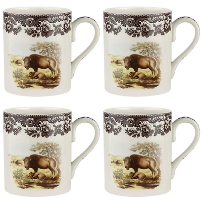 Spode Woodland Bison Mugs, Set of 4