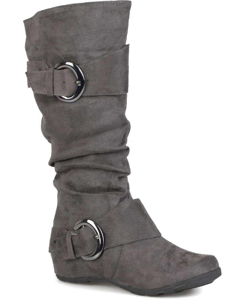 Journee Collection Women's Jester Rouched Buckle Mid Shaft Boots