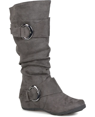 Journee Collection Women's Jester Rouched Buckle Mid Shaft Boots