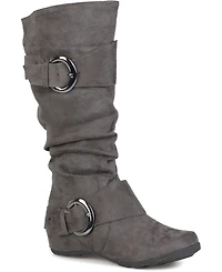 Journee Collection Women's Jester Rouched Buckle Mid Shaft Boots