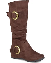 Journee Collection Women's Jester Wide Calf Rouched Buckle Mid Shaft Boots