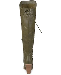 Journee Collection Women's Spritz Wide Calf Lace Up Over The Knee Boots