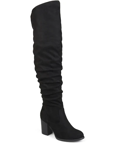 Journee Collection Women's Kaison Extra Wide Calf Stacked Heel Over The Knee Boots