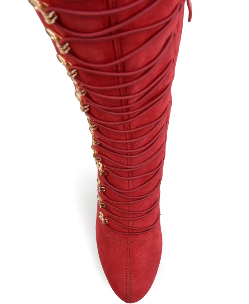 Journee Collection Women's Trill Wide Calf Lace Up Over The Knee Dress Boots
