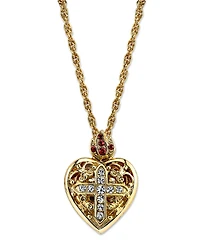 Symbols of Faith 14K Gold-Dipped Crystal Heart Cross Locket Necklace 18"
