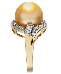 Cultured Golden South Sea Pearl (12mm) and Diamond (5/8 ct. t.w.) Ring in 14k Gold