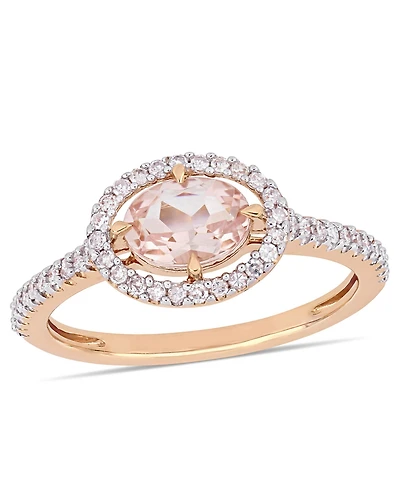 Morganite (3/4 ct.t.w.) and Diamond (1/4 Halo Ring 14k Rose Gold