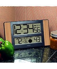 La Crosse Technology Atomic Digital Clock with Temperature and Moon Phase, Oak finish