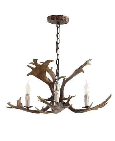 Jonathan Y Eldora 27" Adjustable Resin Antler 3-Light Led Chandelier