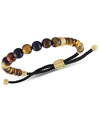 Esquire Men's Jewelry Multicolor Tiger's Eye Bead Bolo Bracelet in 14k Gold-Plated Sterling Silver, Created for Macy's