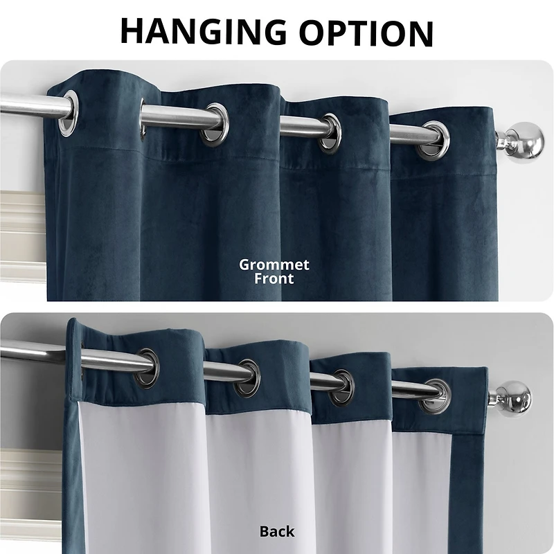 Half Price Drapes Midnight Blue Grommet Signature Velvet Blackout Curtain