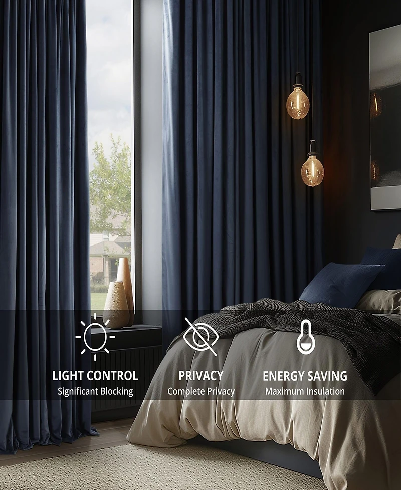 Half Price Drapes Midnight Blue Signature Velvet Blackout Curtain