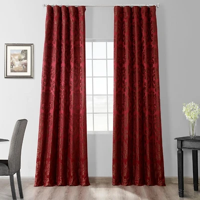 Half Price Drapes Astoria Red & Bronze Damask Faux Silk Jacquard Room Darkening Curtain