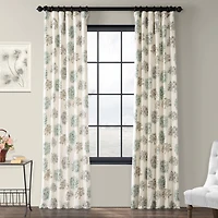 Half Price Drapes Allium Blue Grey Floral Printed Cotton Room Darkening Curtain