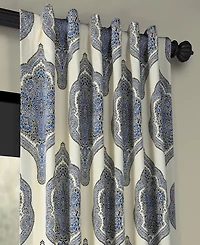 Half Price Drapes Arabesque Blue Emblem Printed Cotton Room Darkening Curtain