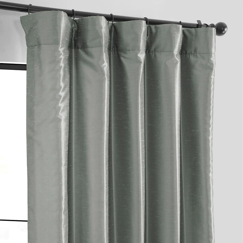 Half Price Drapes Silver Vintage Textured Faux Dupioni Silk Blackout Curtain