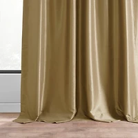 Half Price Drapes Flax Gold Vintage Textured Faux Dupioni Silk Blackout Curtain