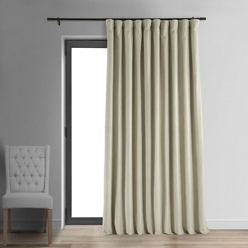 Half Price Drapes Cool Beige Signature Extra Wide Velvet Blackout Curtain