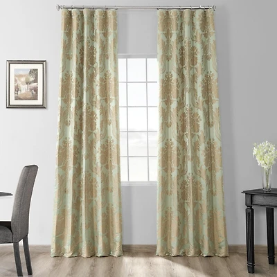 Half Price Drapes Magdelena Jade & Gold Damask Faux Silk Jacquard Room Darkening Curtain