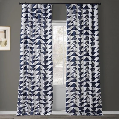 Half Price Drapes Triad Indigo Geometric Printed Cotton Room Darkening Curtain