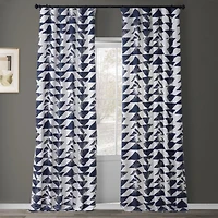 Half Price Drapes Triad Indigo Geometric Printed Cotton Room Darkening Curtain