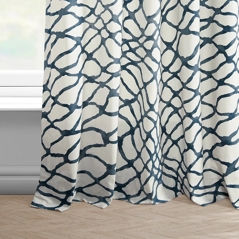 Half Price Drapes Ellis Blue Abstract Printed Cotton Room Darkening Curtain
