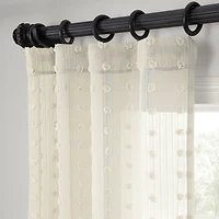 Half Price Drapes Strasbourg Dot Cream Geometric Patterned Faux Linen Sheer Curtain