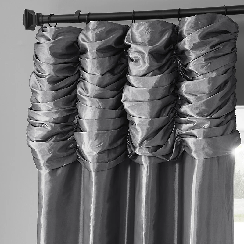 Half Price Drapes Platinum Ruched Solid Faux Silk Taffeta Room Darkening Curtain