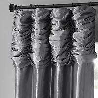 Half Price Drapes Platinum Ruched Solid Faux Silk Taffeta Room Darkening Curtain