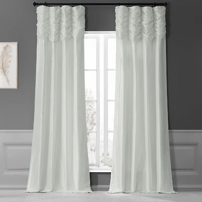 Half Price Drapes Eggshell Ruched Solid Faux Silk Taffeta Room Darkening Curtain