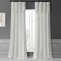 Half Price Drapes Eggshell Ruched Solid Faux Silk Taffeta Room Darkening Curtain