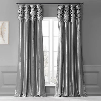 Half Price Drapes Platinum Ruched Solid Faux Silk Taffeta Room Darkening Curtain