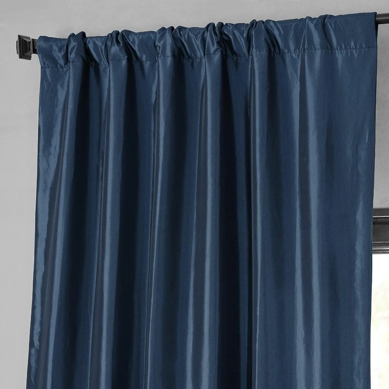 Half Price Drapes Navy Blue Faux Silk Taffeta Blackout Curtain