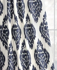 Half Price Drapes Ikat Blue Damask Printed Cotton Room Darkening Curtain