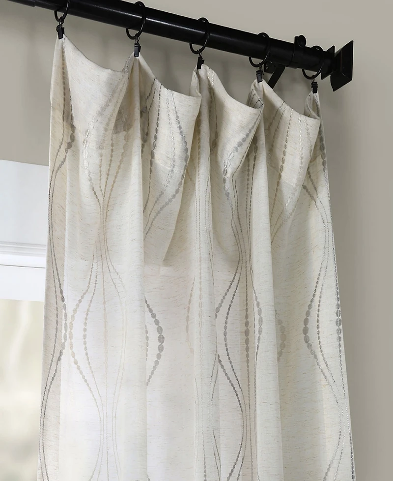 Half Price Drapes Suez Natural Embroidered Striped Patterned Faux Linen Sheer Curtain