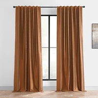 Half Price Drapes Copper Kettle Vintage Textured Faux Dupioni Silk Blackout Curtain