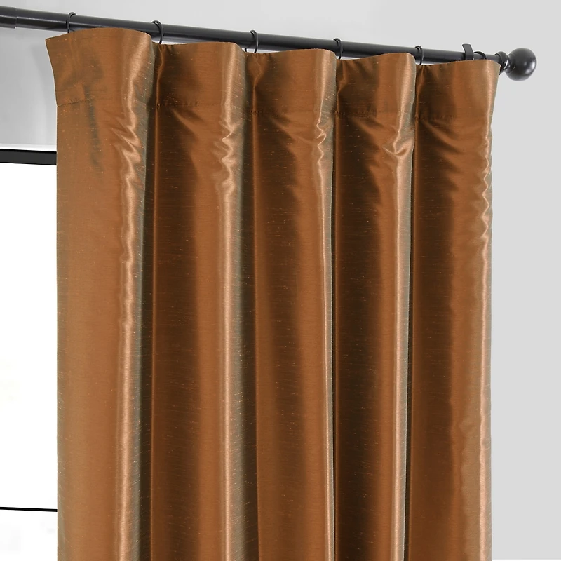 Half Price Drapes Copper Kettle Vintage Textured Faux Dupioni Silk Blackout Curtain
