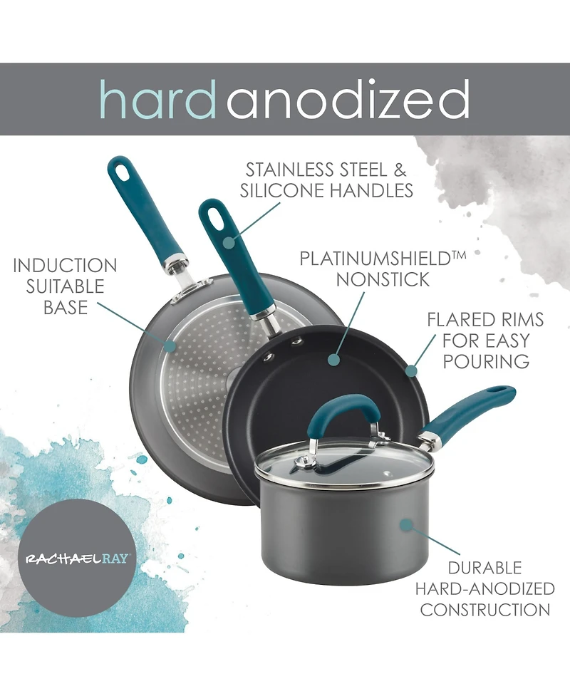 Rachael Ray Create Delicious Hard-Anodized Aluminum Nonstick Deep Skillet Twin Pack, 9.5" and 11.75" handles