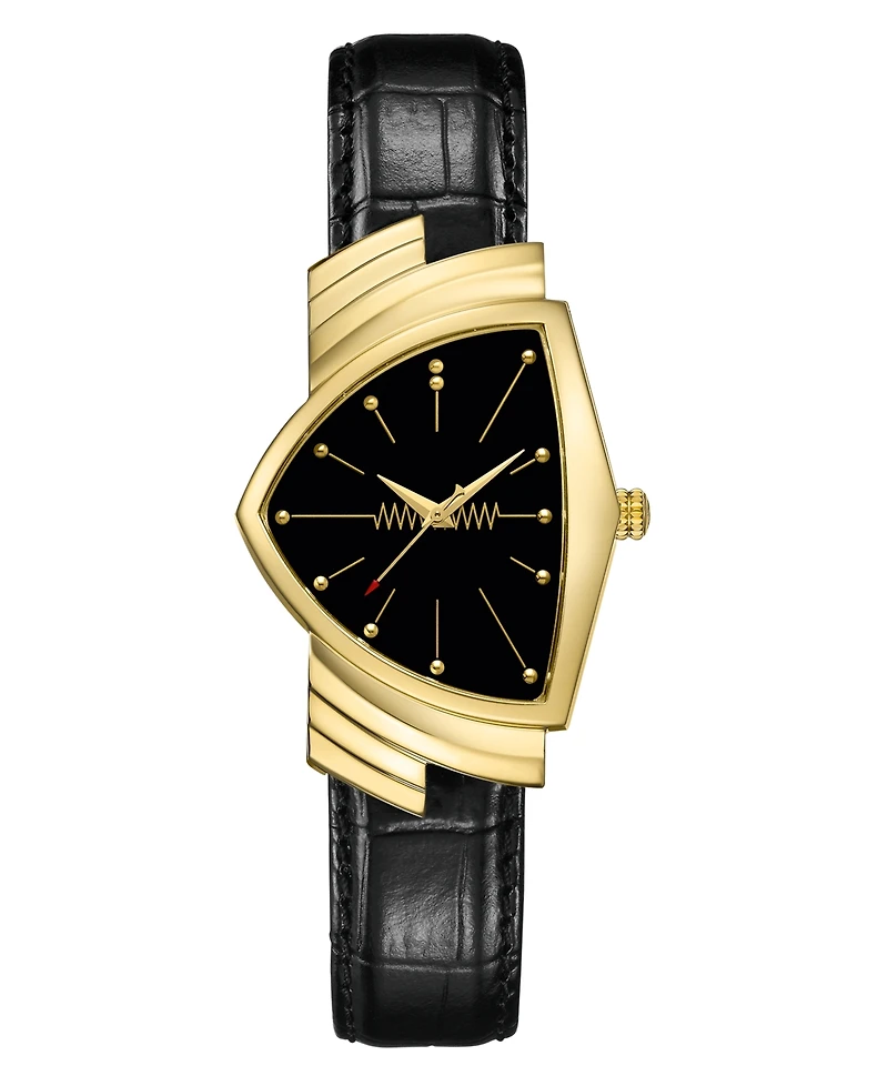 Hamilton Unisex Swiss Ventura Black Leather Strap Watch 32.3x50.3mm
