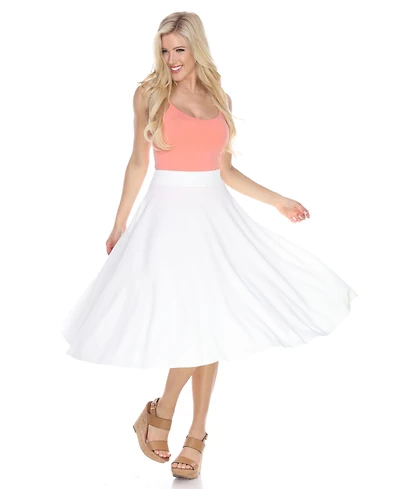 White Mark Flared Midi Skirt with Pockets