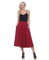 White Mark Flared Midi Skirt with Pockets