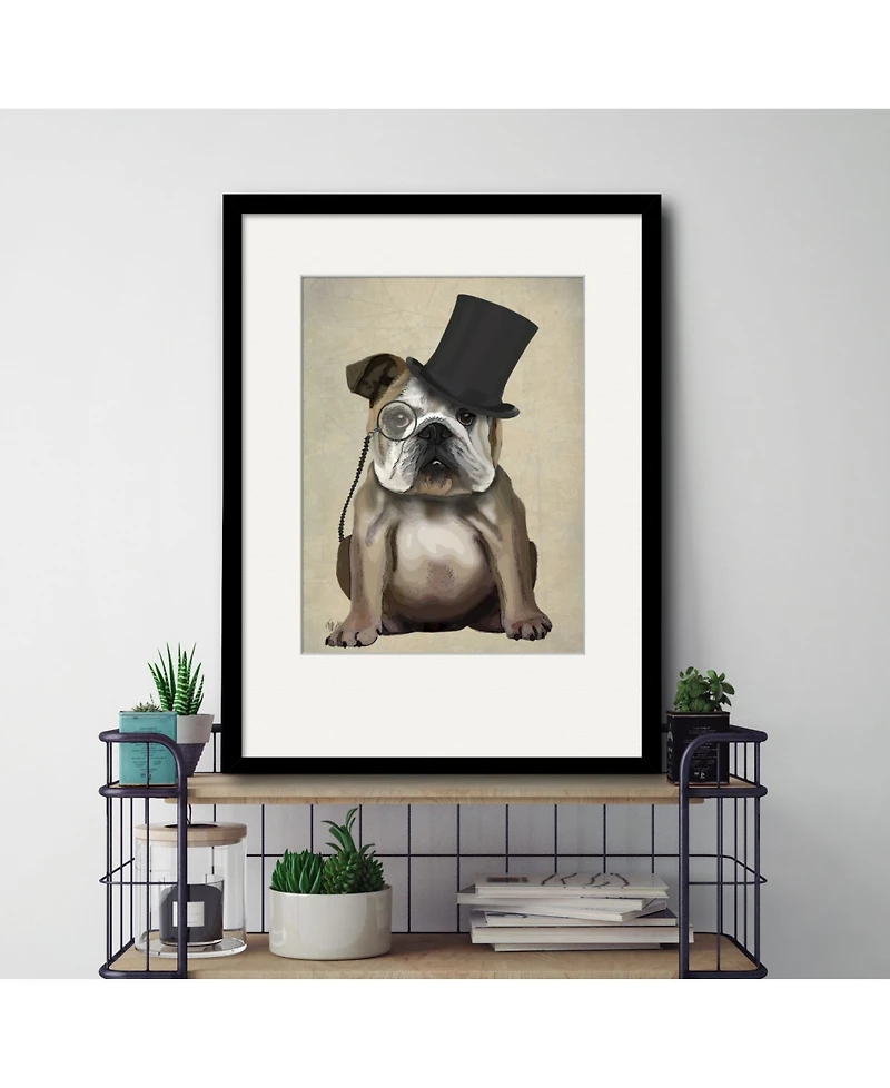 Courtside Market English Bulldog, Formal Hound and Hat 16" x 20" Framed and Matted Art