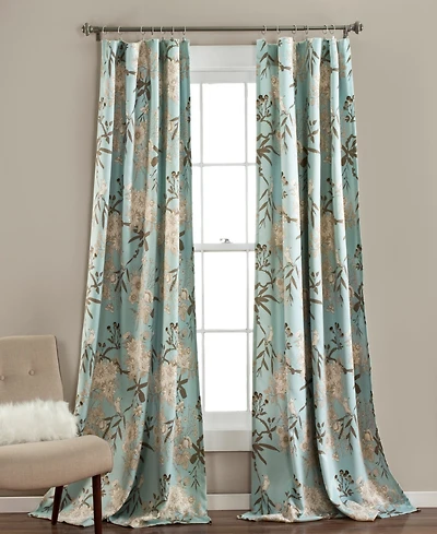 Lush Decor Botanical Garden Light Filtering Window Curtain Panels Pair 52"W x 95"L Blue - Floral Curtains for Living Room