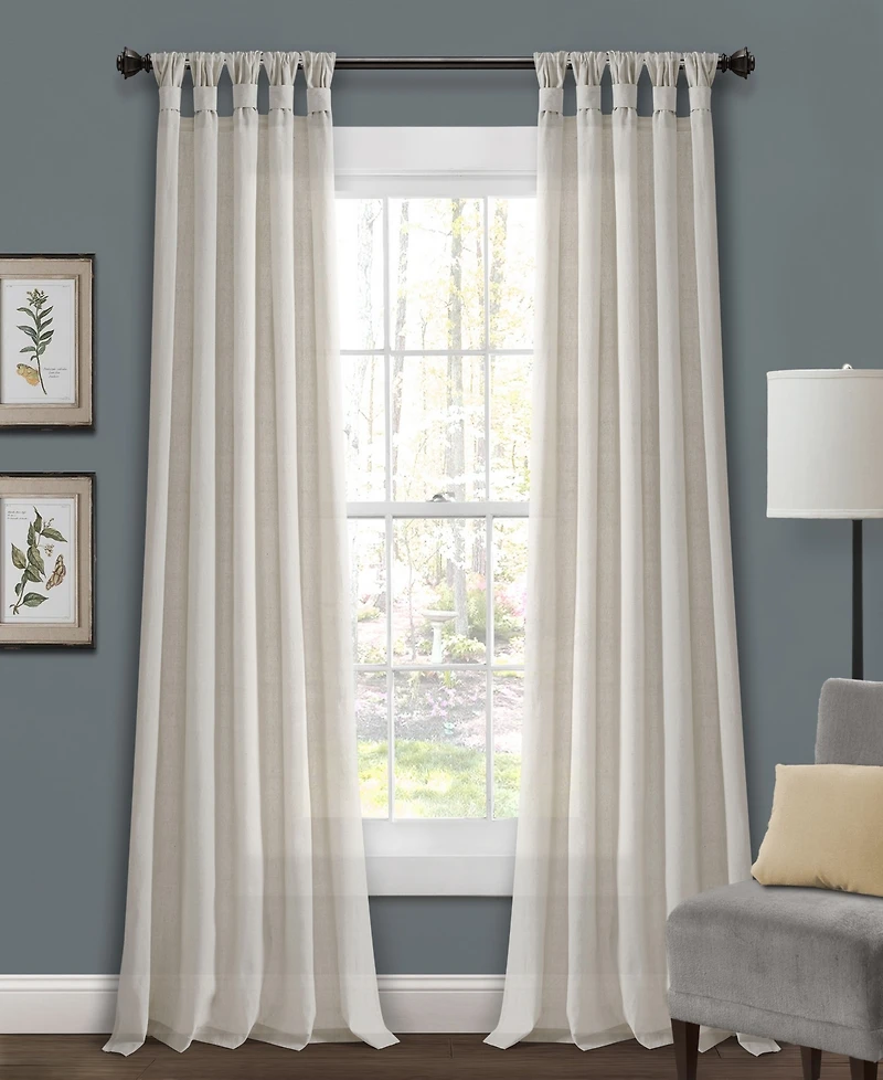 Lush Decor Burlap Knotted Tab Top Window Curtain Panels