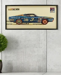 Empire Art Direct "Muscle Blue Car" Dimensional Collage Framed Graphic Art Under Glass Wall Art - 25'' x 48''