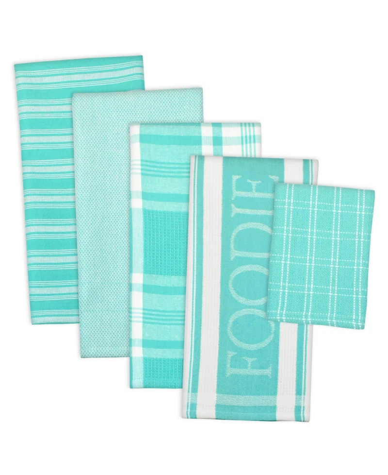 Assorted Foodie Dishtowel and Dishcloth, Set of 5