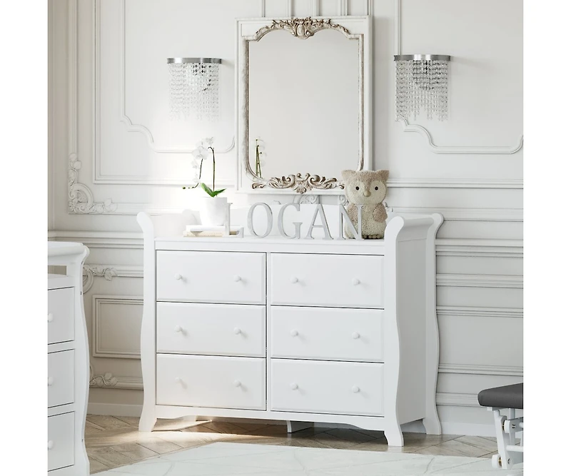 Storkcraft Avalon 6 Drawer Universal Double Dresser - White