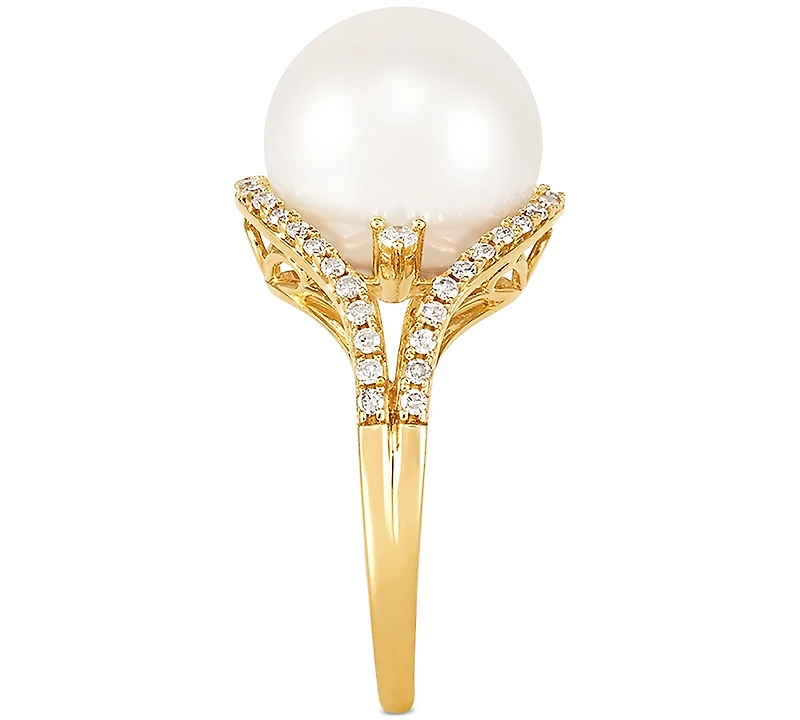 Honora Cultured White Ming Pearl (11-13mm) & Diamond (1/3 ct. t.w.) Ring 14k Gold