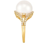 Honora Cultured White Ming Pearl (11-13mm) & Diamond (1/3 ct. t.w.) Ring 14k Gold