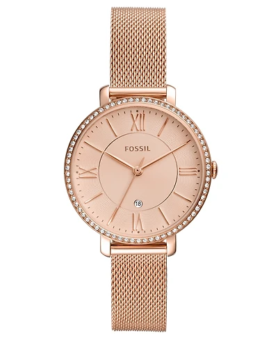 Fossil Women's Jacqueline Rose Gold-Tone Stainless Steel Mesh Bracelet Watch 36mm